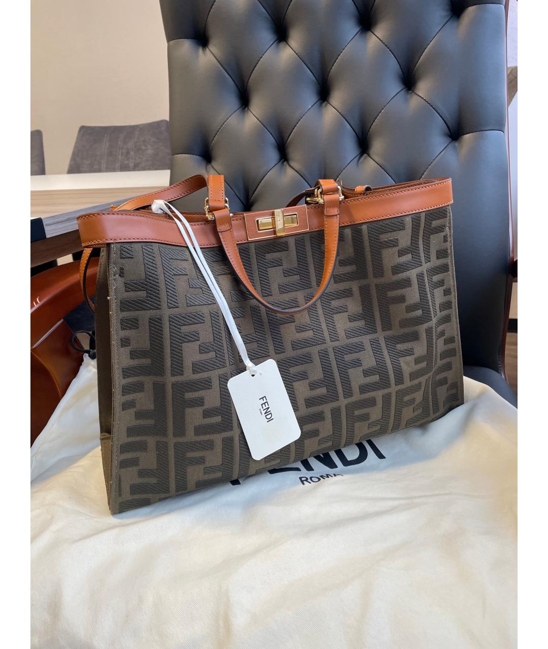 FENDI Хаки тканевая сумка тоут, фото 4