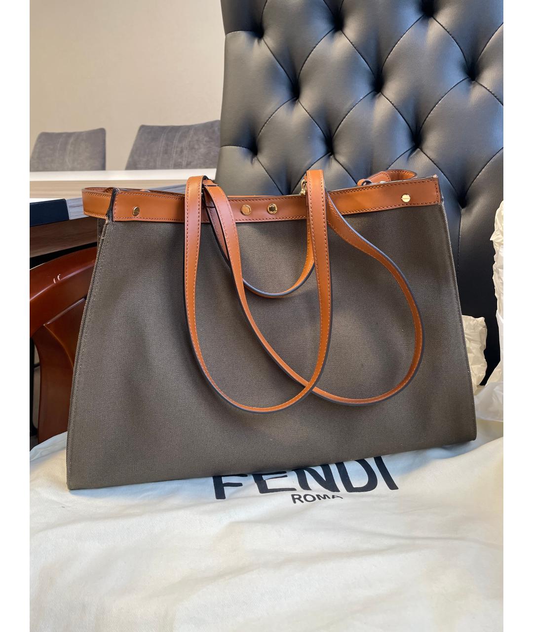 FENDI Хаки тканевая сумка тоут, фото 2