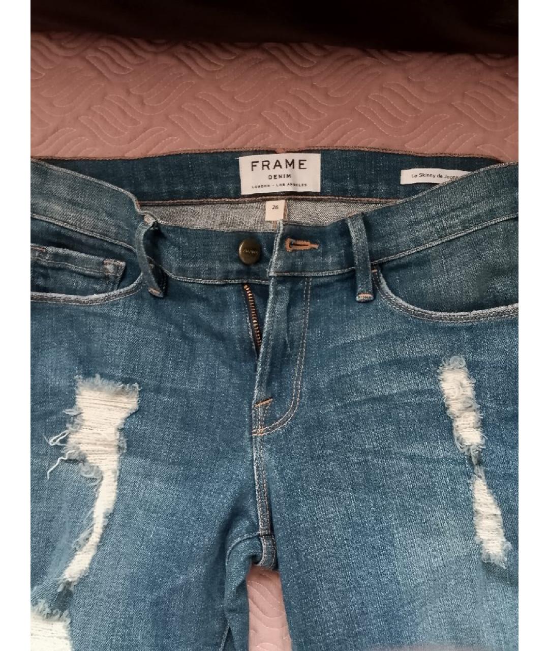 FRAME Синие хлопко-эластановые прямые джинсы, фото 3