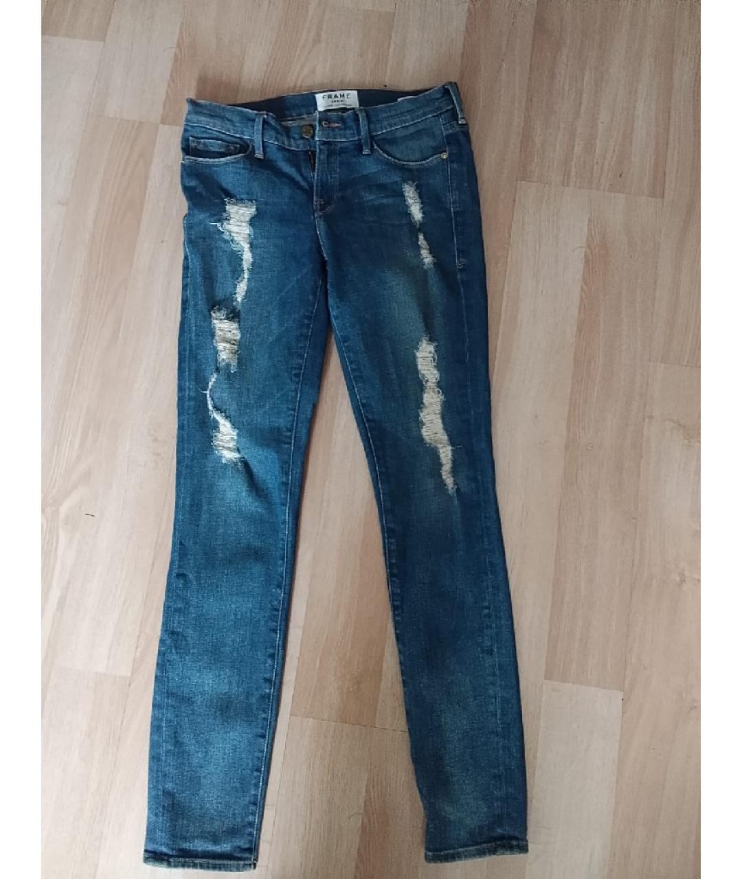 FRAME Синие хлопко-эластановые прямые джинсы, фото 4