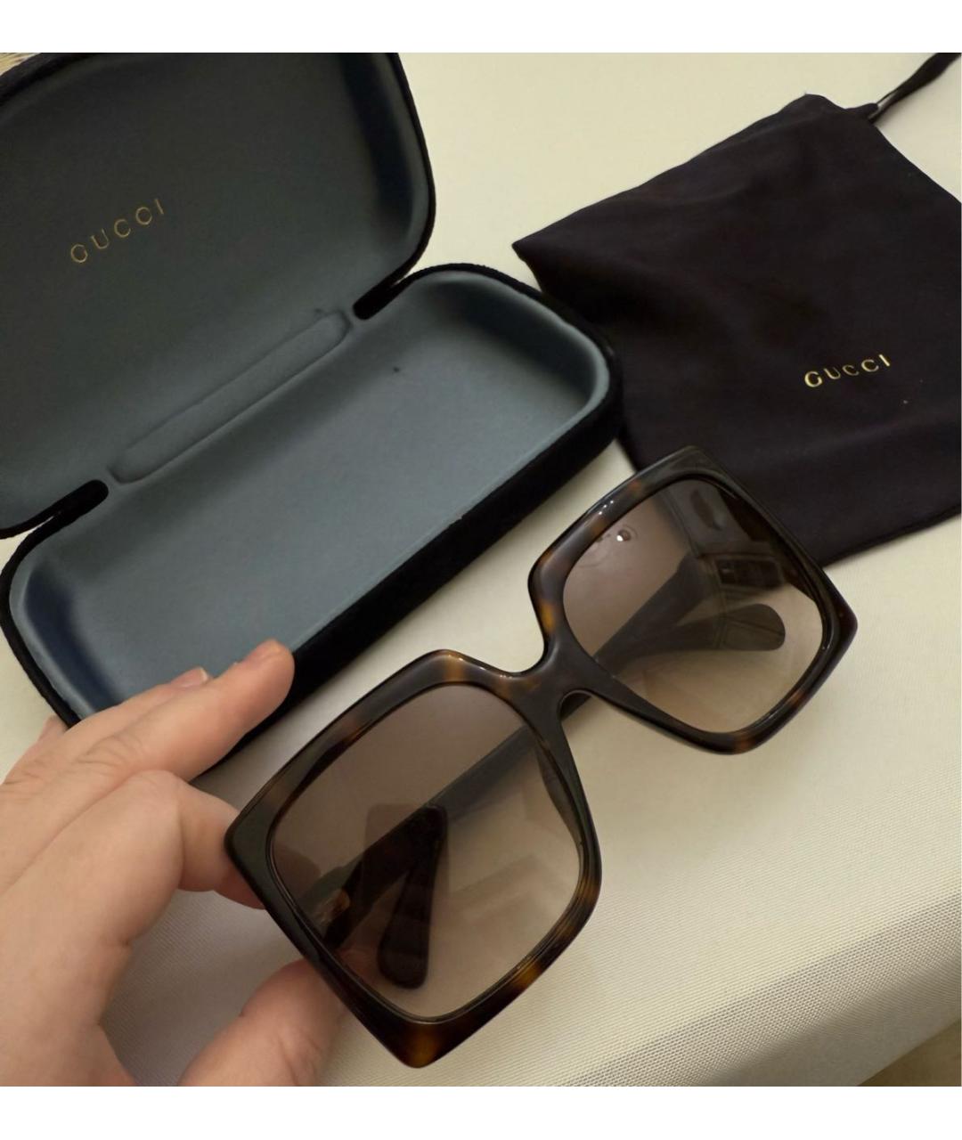 GUCCI Коричневые пластиковые солнцезащитные очки, фото 2