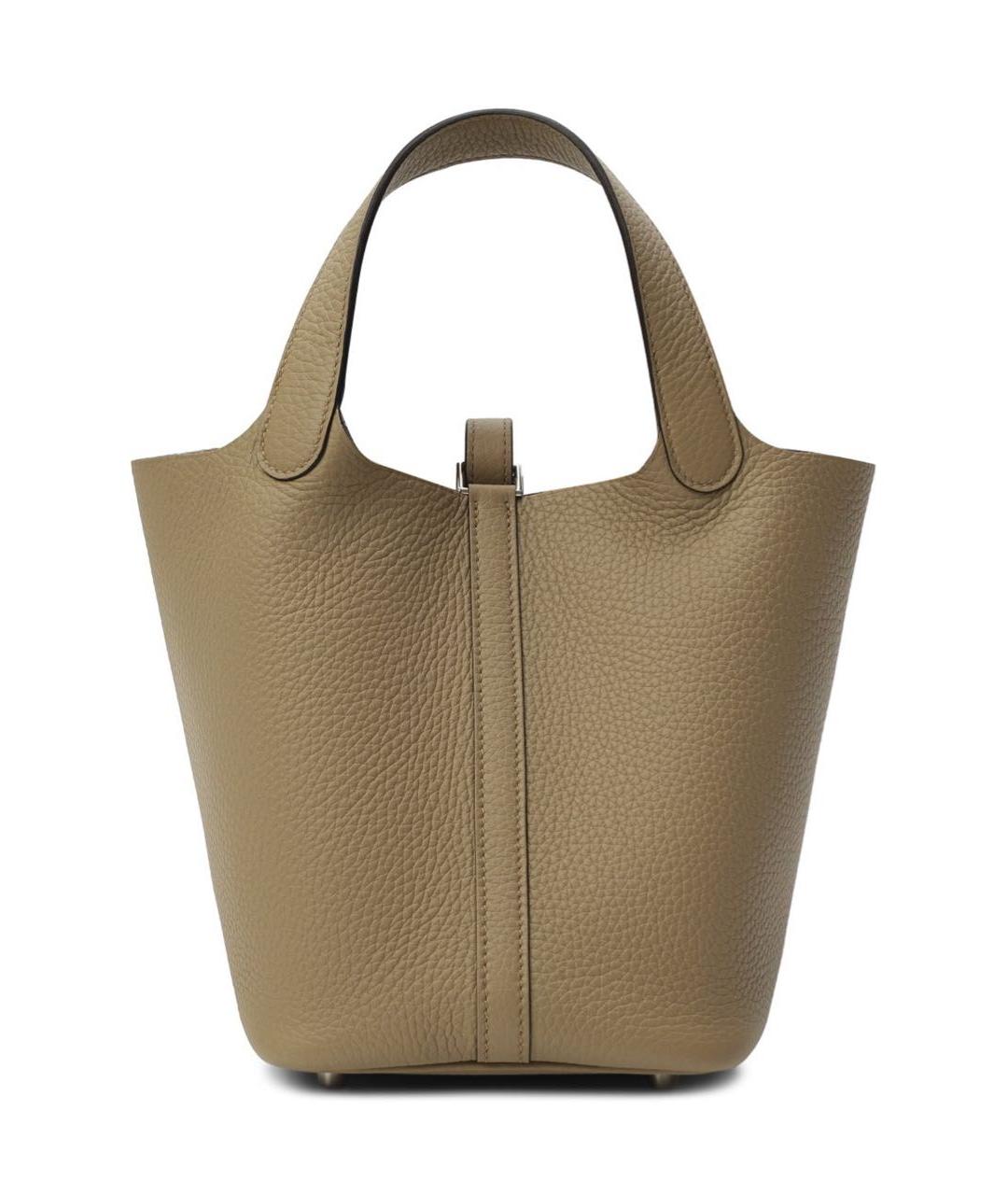 HERMES Бежевая кожаная сумка с короткими ручками, фото 2