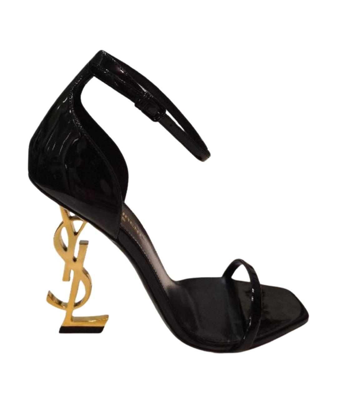 SAINT LAURENT Черные босоножки из лакированной кожи, фото 1