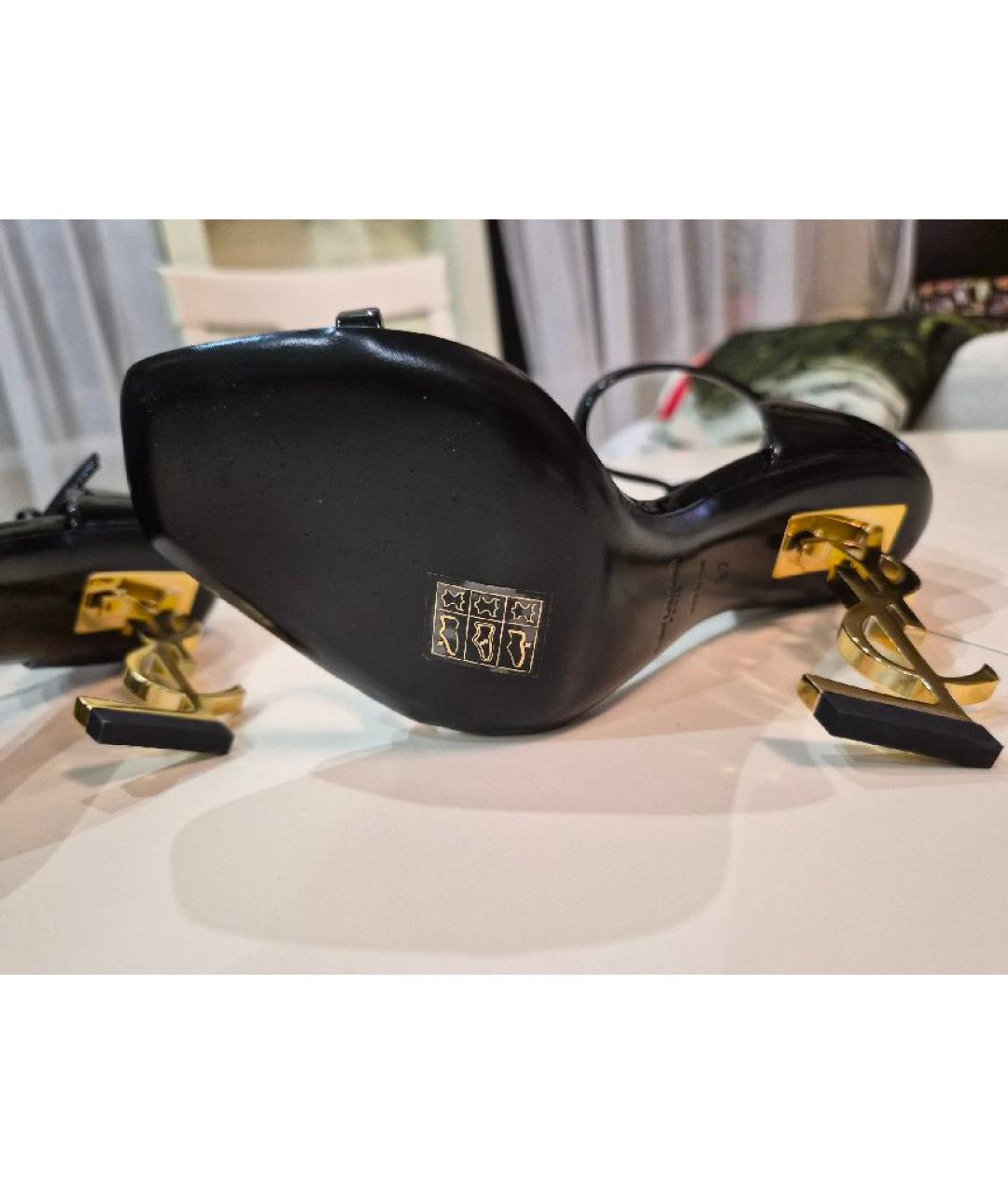 SAINT LAURENT Черные босоножки из лакированной кожи, фото 5