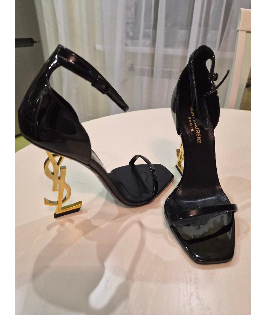 SAINT LAURENT Черные босоножки из лакированной кожи, фото 6