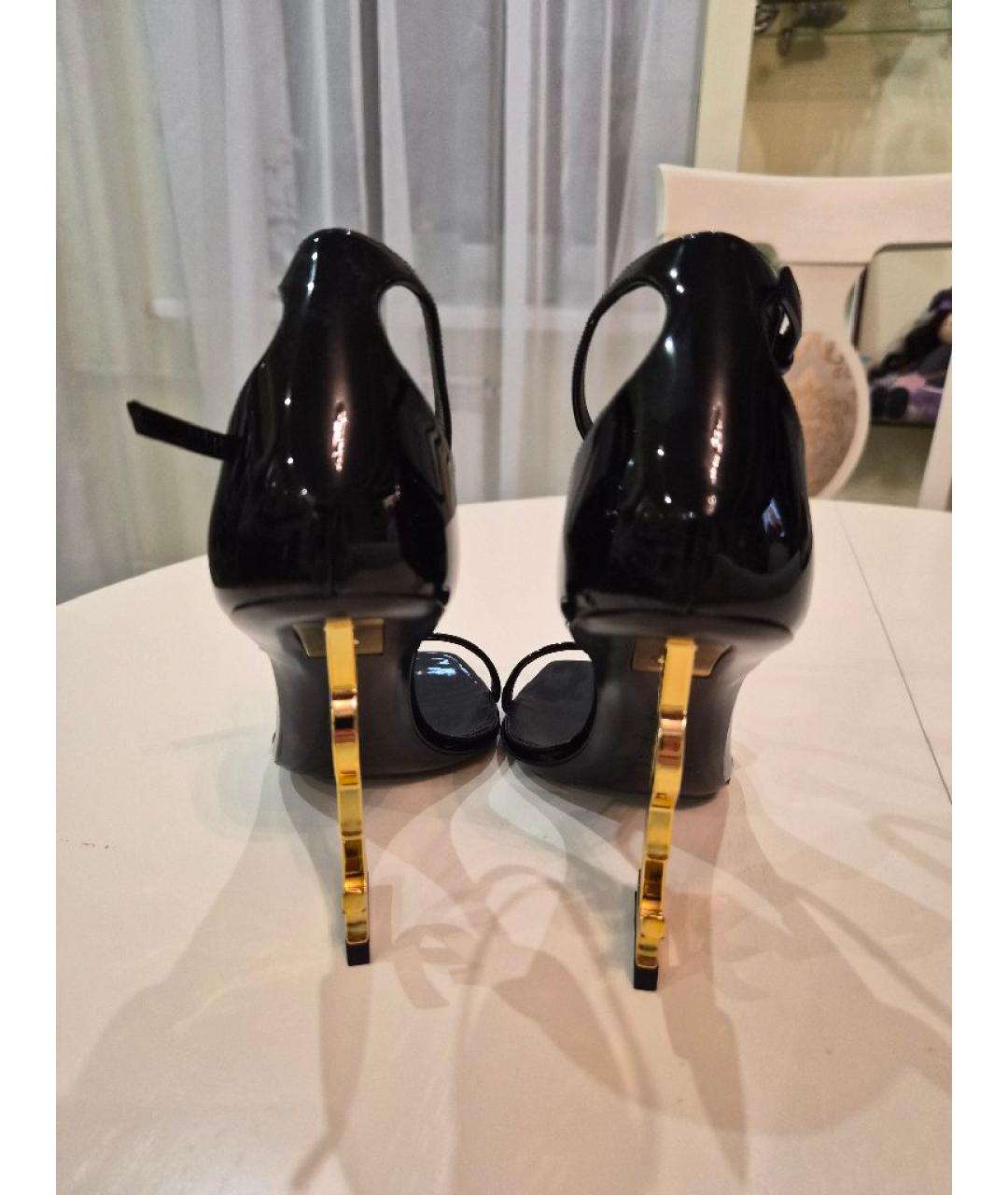 SAINT LAURENT Черные босоножки из лакированной кожи, фото 4
