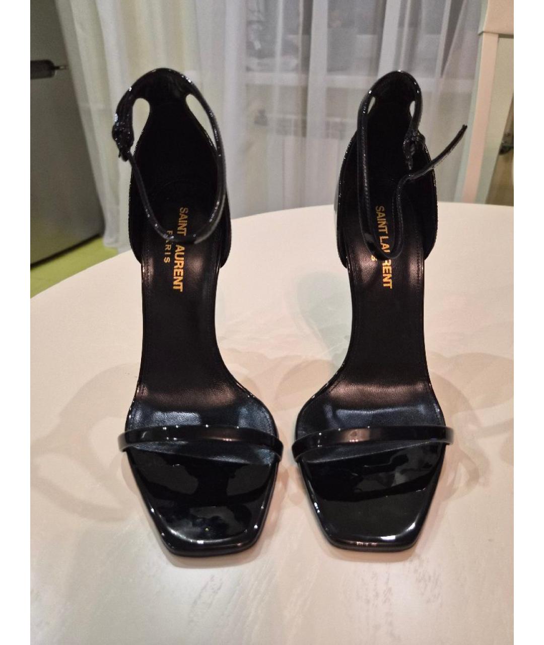 SAINT LAURENT Черные босоножки из лакированной кожи, фото 2