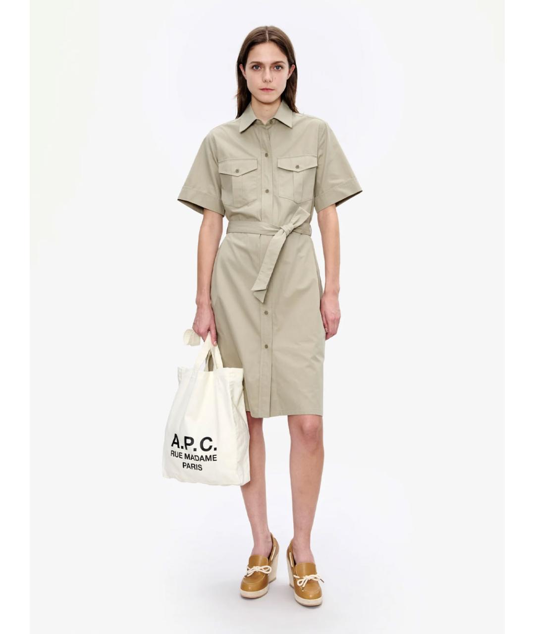 A.P.C. Бежевое хлопковое повседневное платье, фото 2