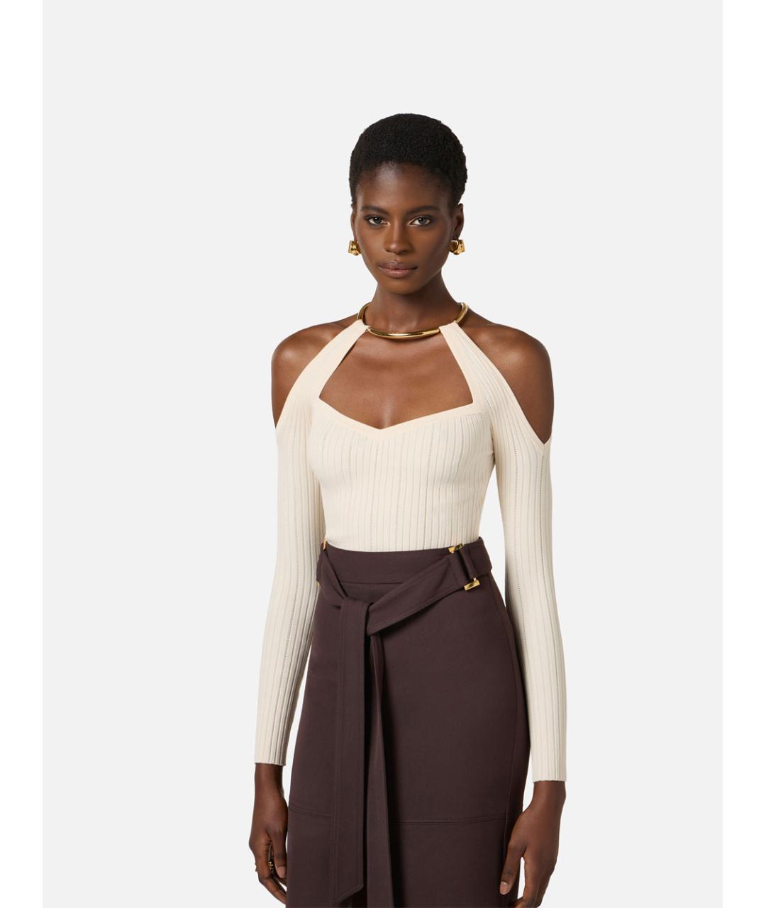 ELISABETTA FRANCHI Бежевый полиамидовый джемпер / свитер, фото 2