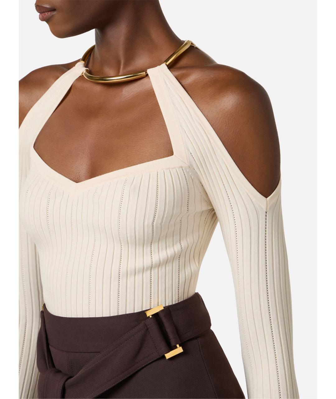 ELISABETTA FRANCHI Бежевый полиамидовый джемпер / свитер, фото 4