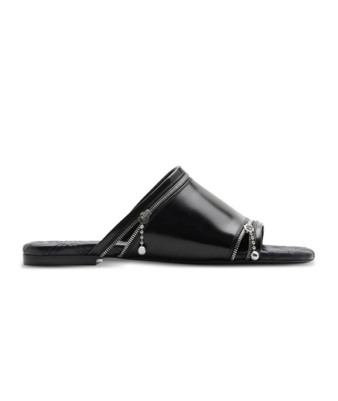 BURBERRY Черные кожаные шлепанцы, фото 6