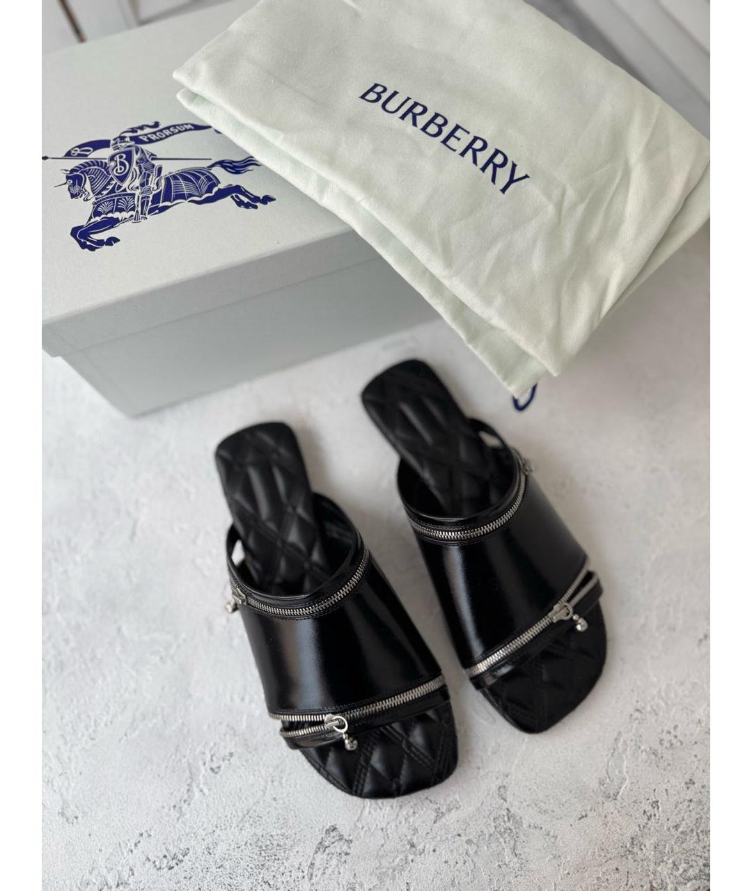 BURBERRY Черные кожаные шлепанцы, фото 2