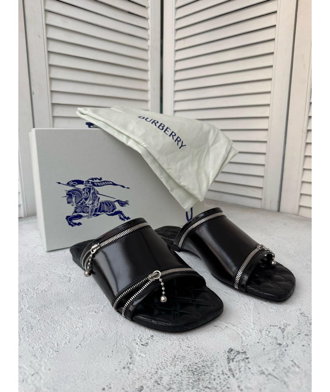BURBERRY Черные кожаные шлепанцы, фото 3