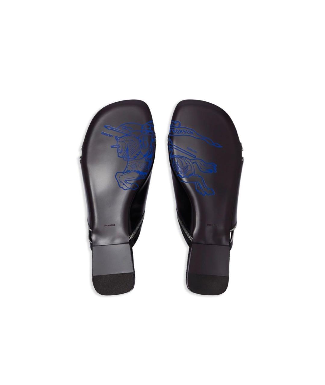 BURBERRY Черные кожаные шлепанцы, фото 5