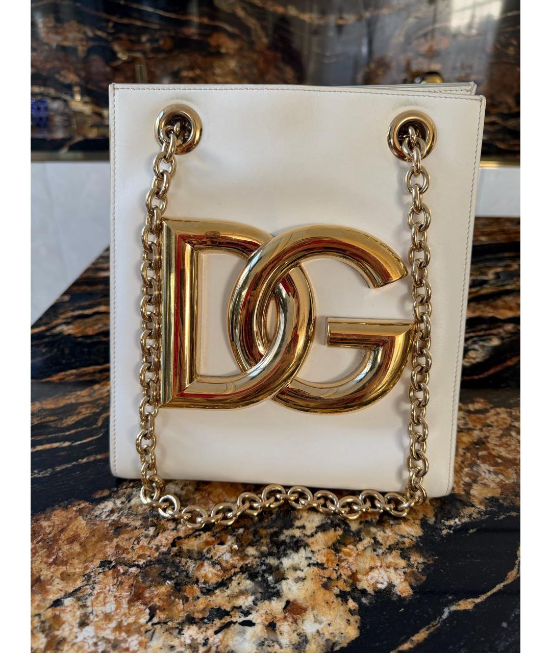 DOLCE&GABBANA Белая кожаная сумка через плечо, фото 4
