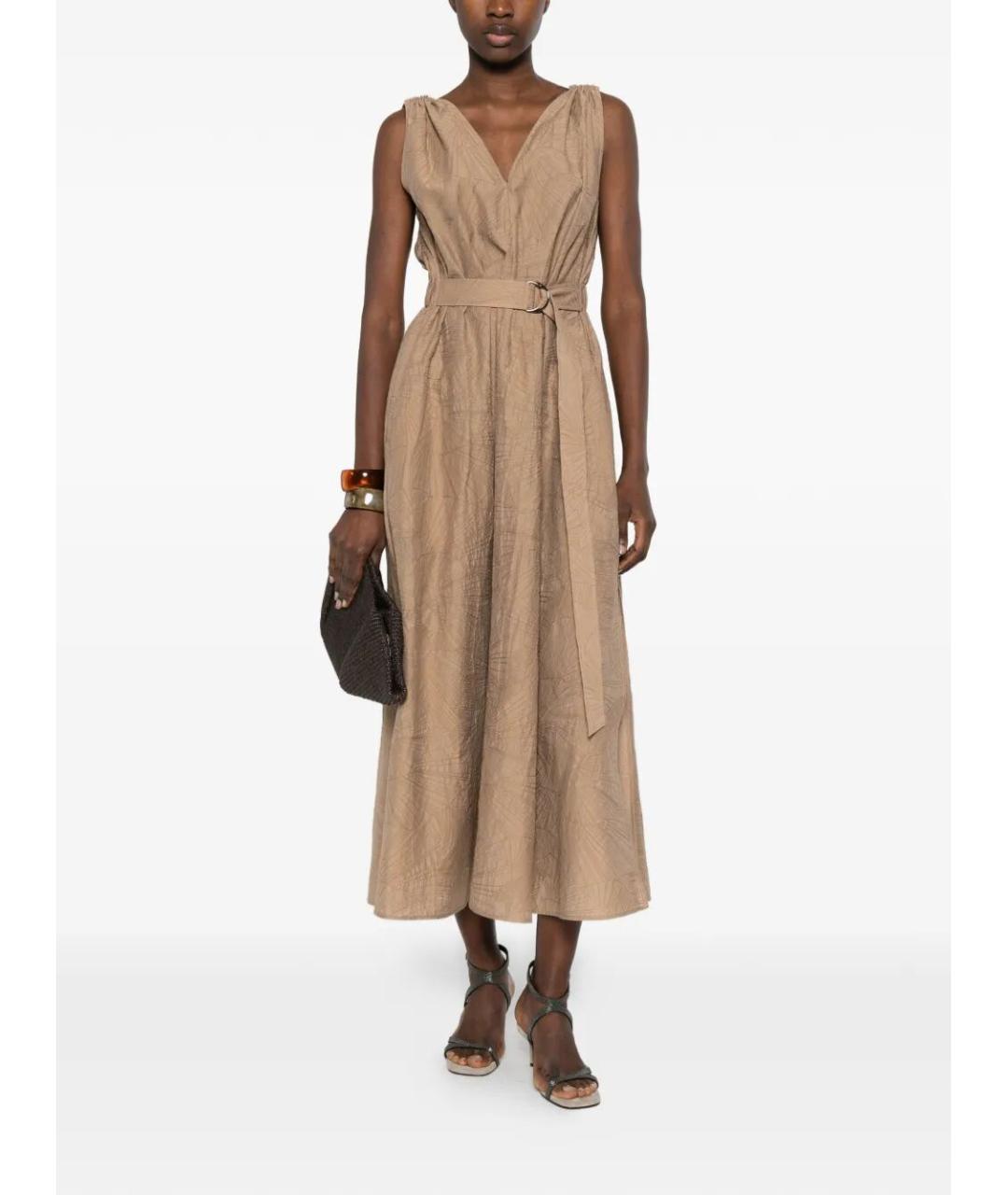 BRUNELLO CUCINELLI Бежевое хлопко-эластановое повседневное платье, фото 2