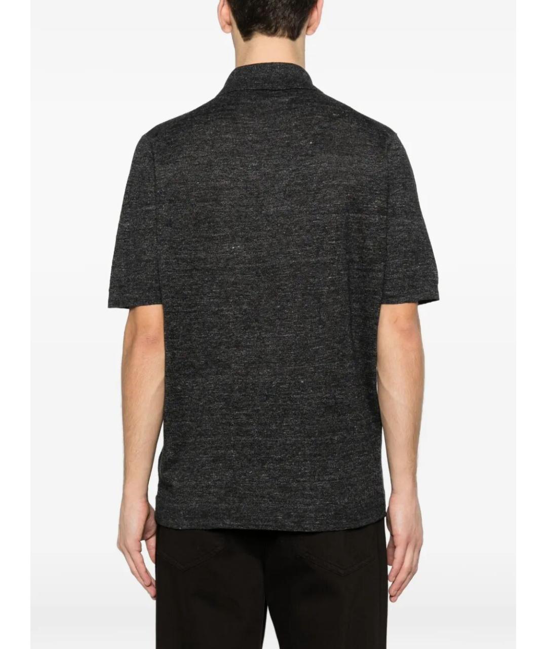 BRUNELLO CUCINELLI Черное хлопко-леновое поло с коротким рукавом, фото 2