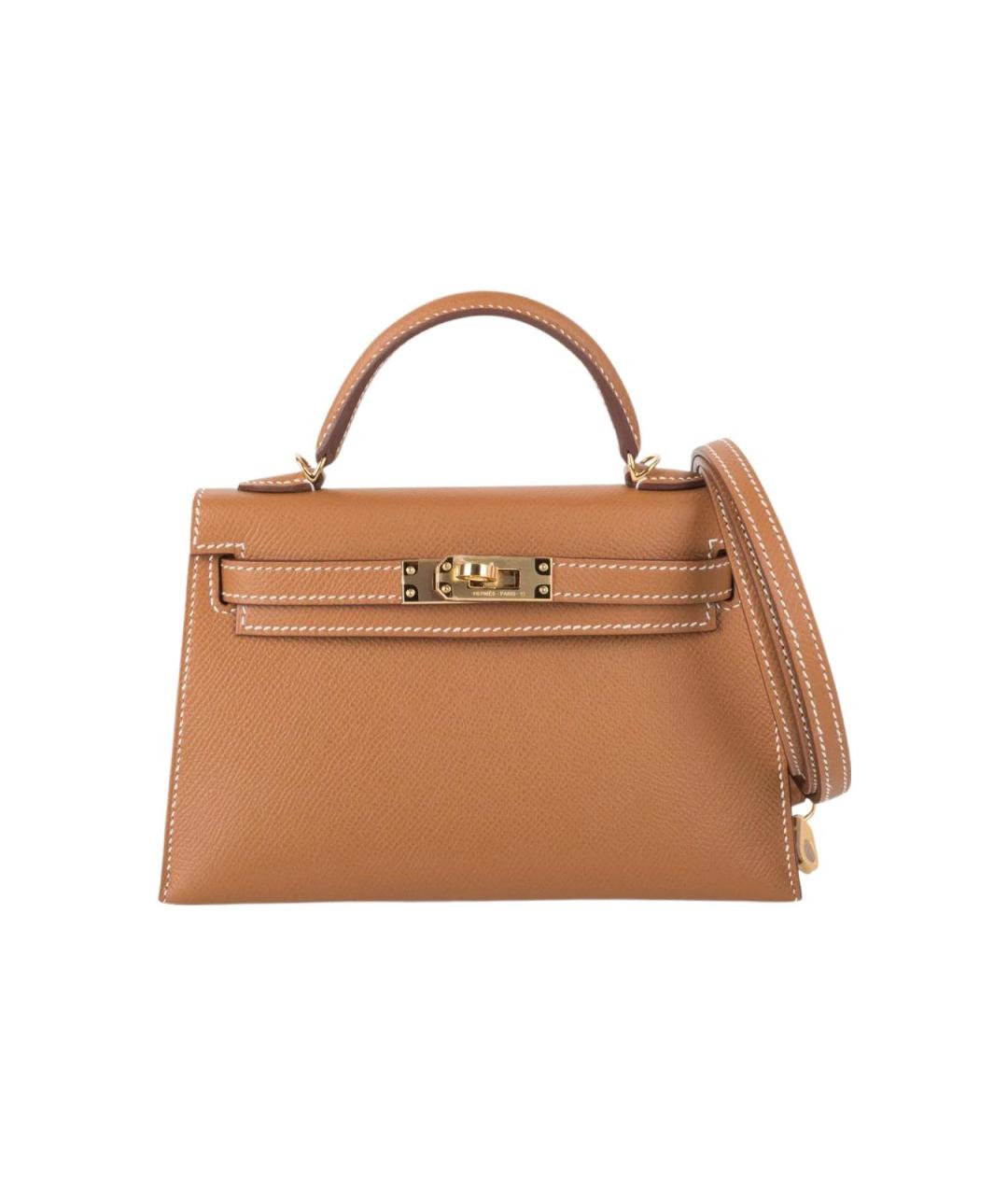 HERMES Коричневая кожаная сумка с короткими ручками, фото 6