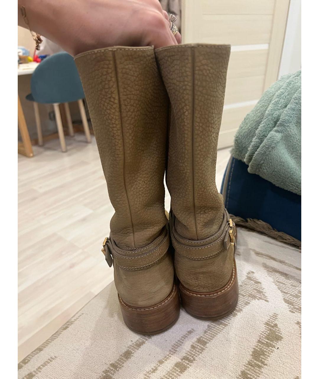 LOUIS VUITTON Бежевые кожаные сапоги, фото 4