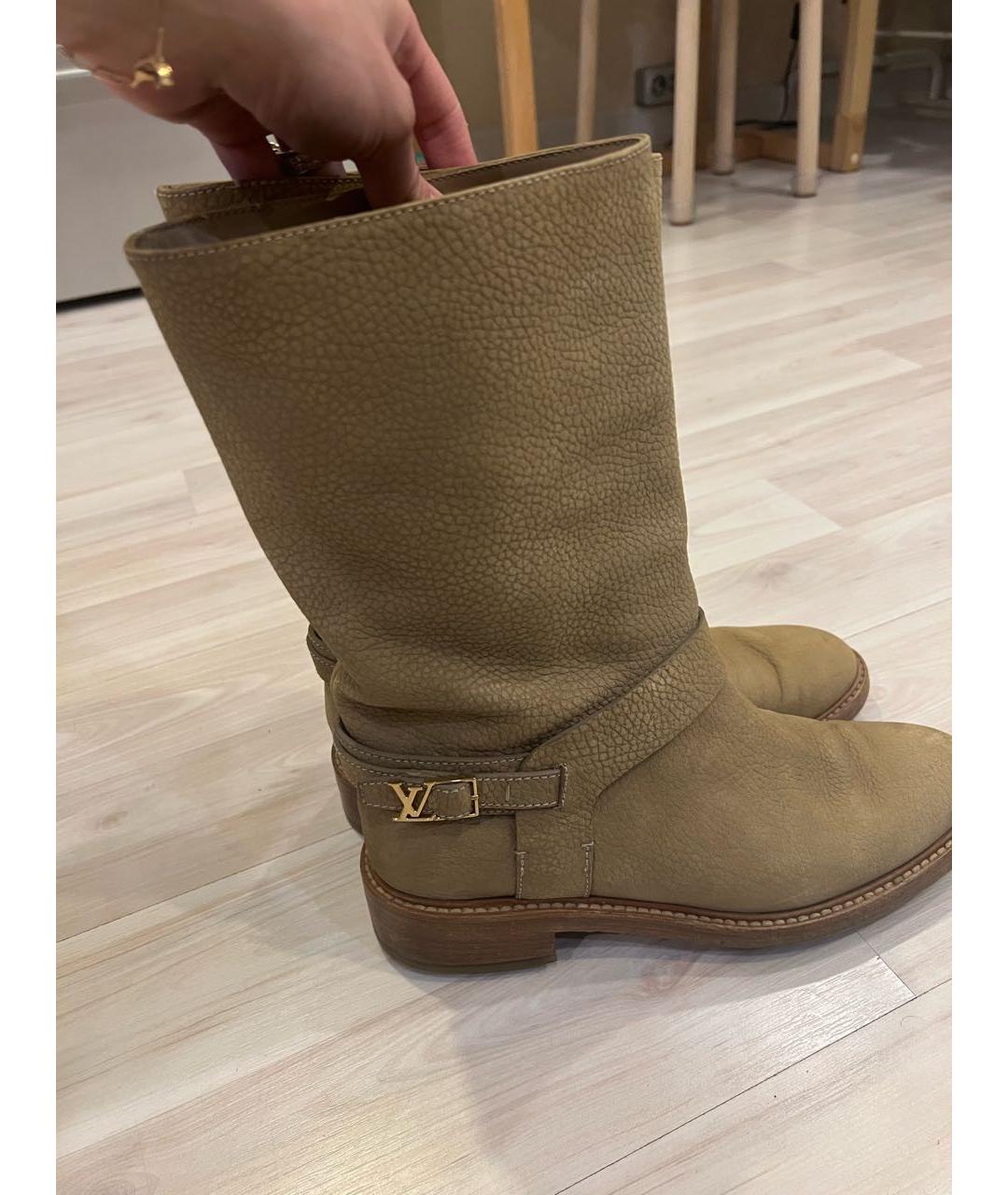 LOUIS VUITTON Бежевые кожаные сапоги, фото 3