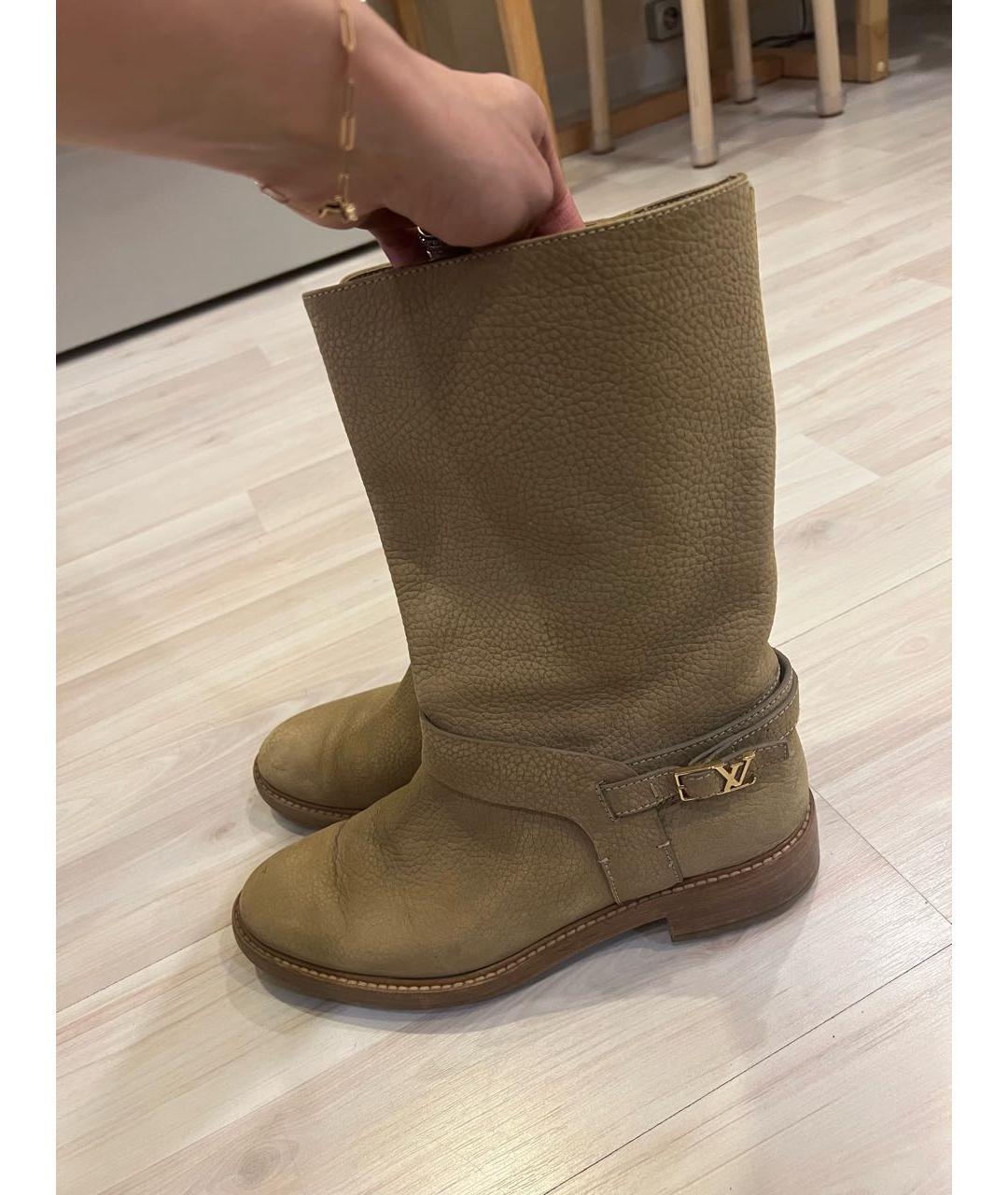LOUIS VUITTON Бежевые кожаные сапоги, фото 9