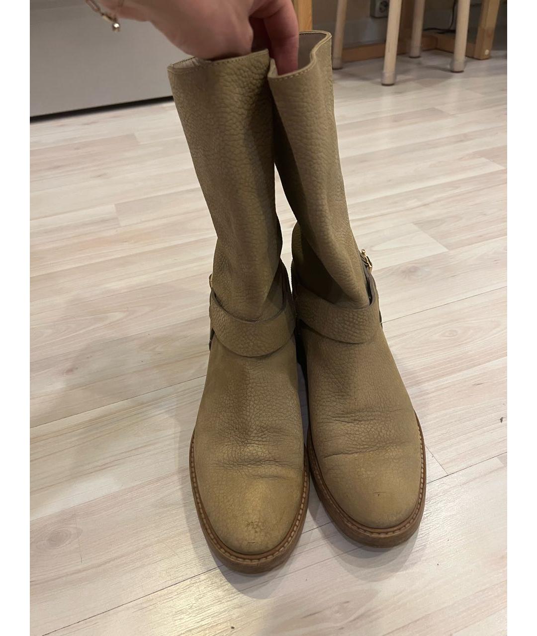 LOUIS VUITTON Бежевые кожаные сапоги, фото 2