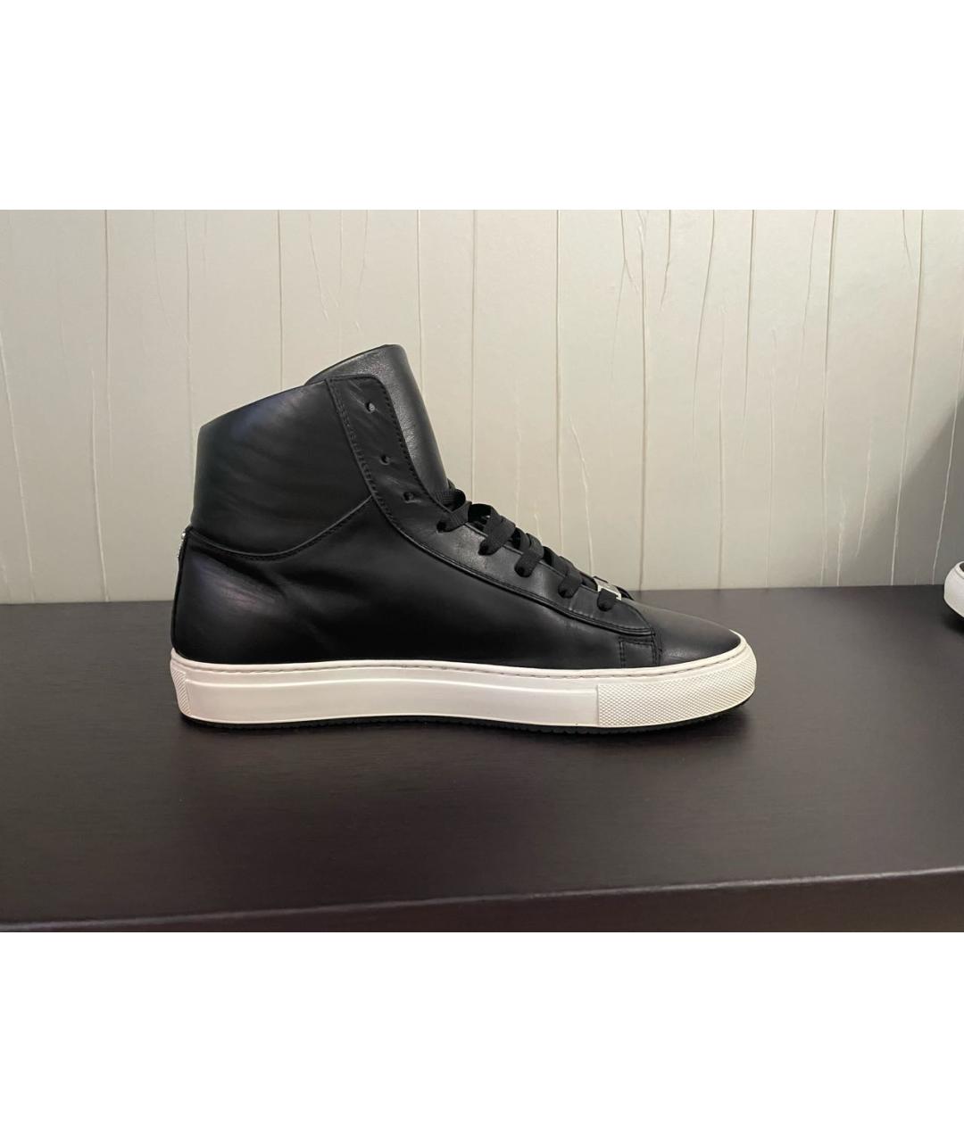 PHILIPP PLEIN Черные кожаные высокие кроссовки / кеды, фото 5