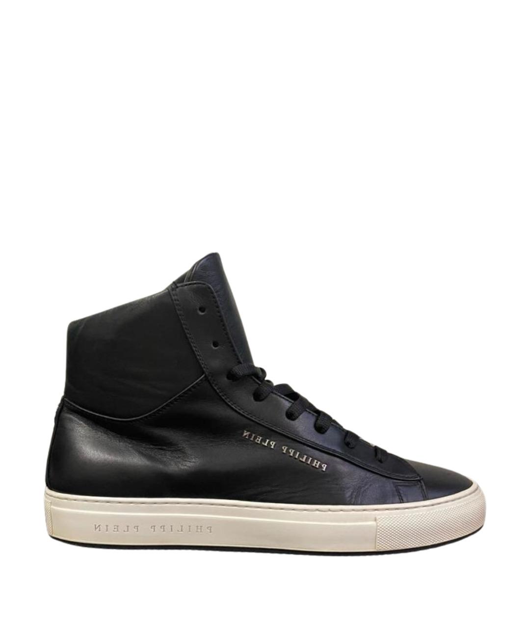 PHILIPP PLEIN Черные кожаные высокие кроссовки / кеды, фото 1