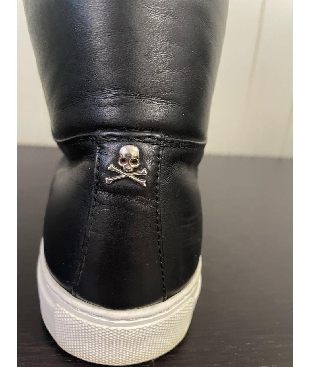 PHILIPP PLEIN Черные кожаные высокие кроссовки / кеды, фото 7