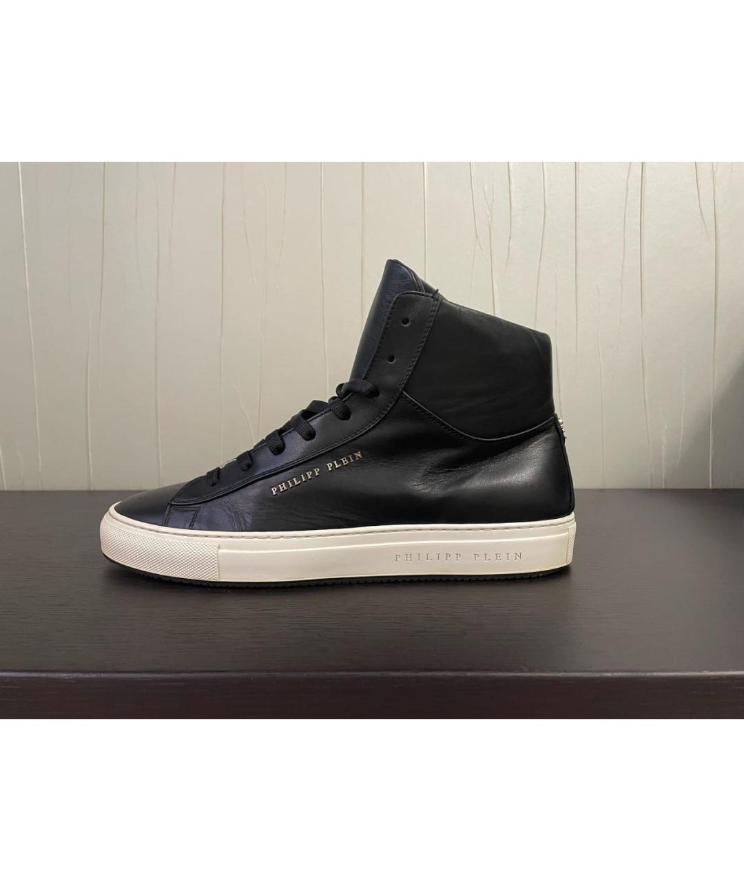 PHILIPP PLEIN Черные кожаные высокие кроссовки / кеды, фото 9
