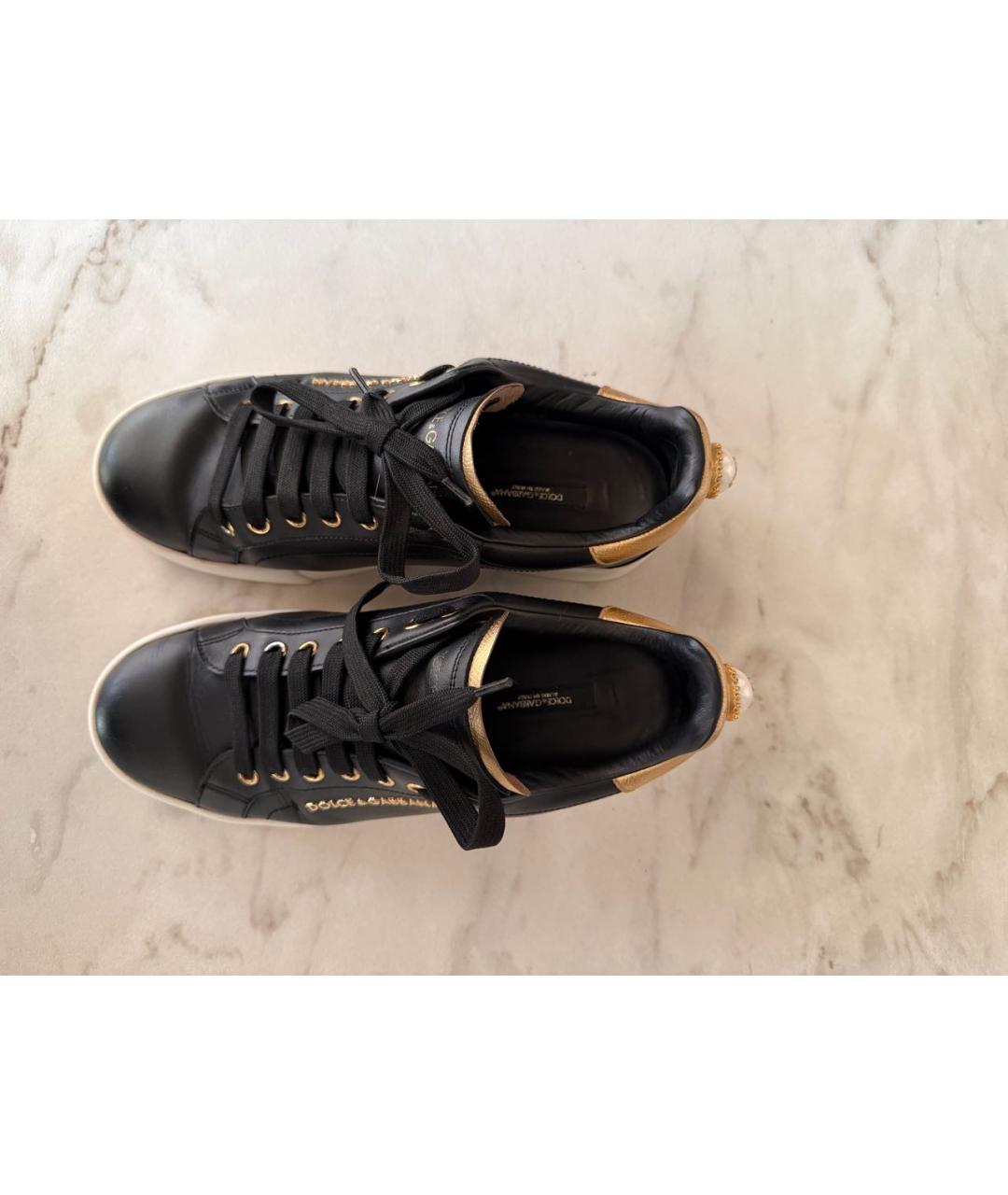 DOLCE&GABBANA Черные кожаные кеды, фото 3