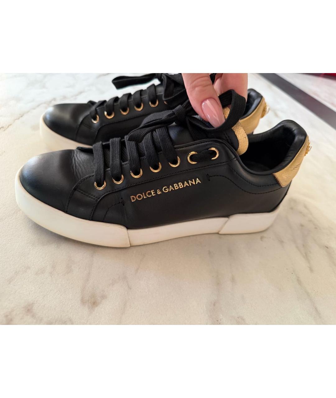 DOLCE&GABBANA Черные кожаные кеды, фото 6