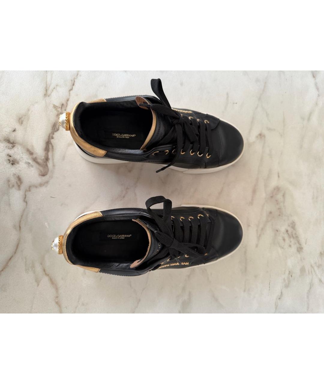DOLCE&GABBANA Черные кожаные кеды, фото 5