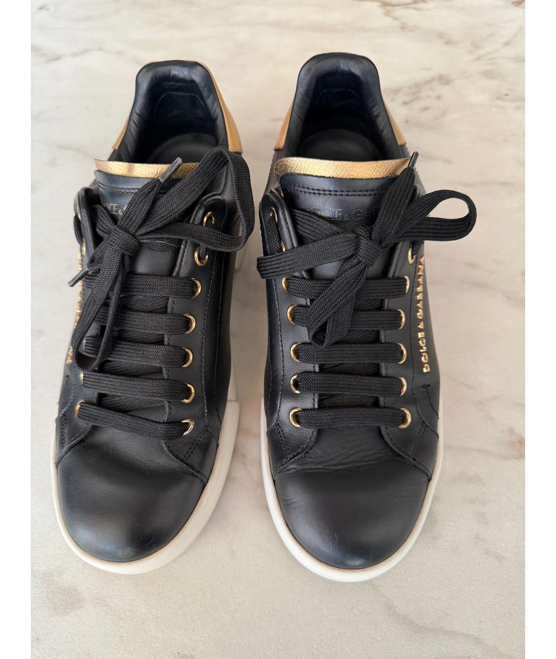 DOLCE&GABBANA Черные кожаные кеды, фото 2