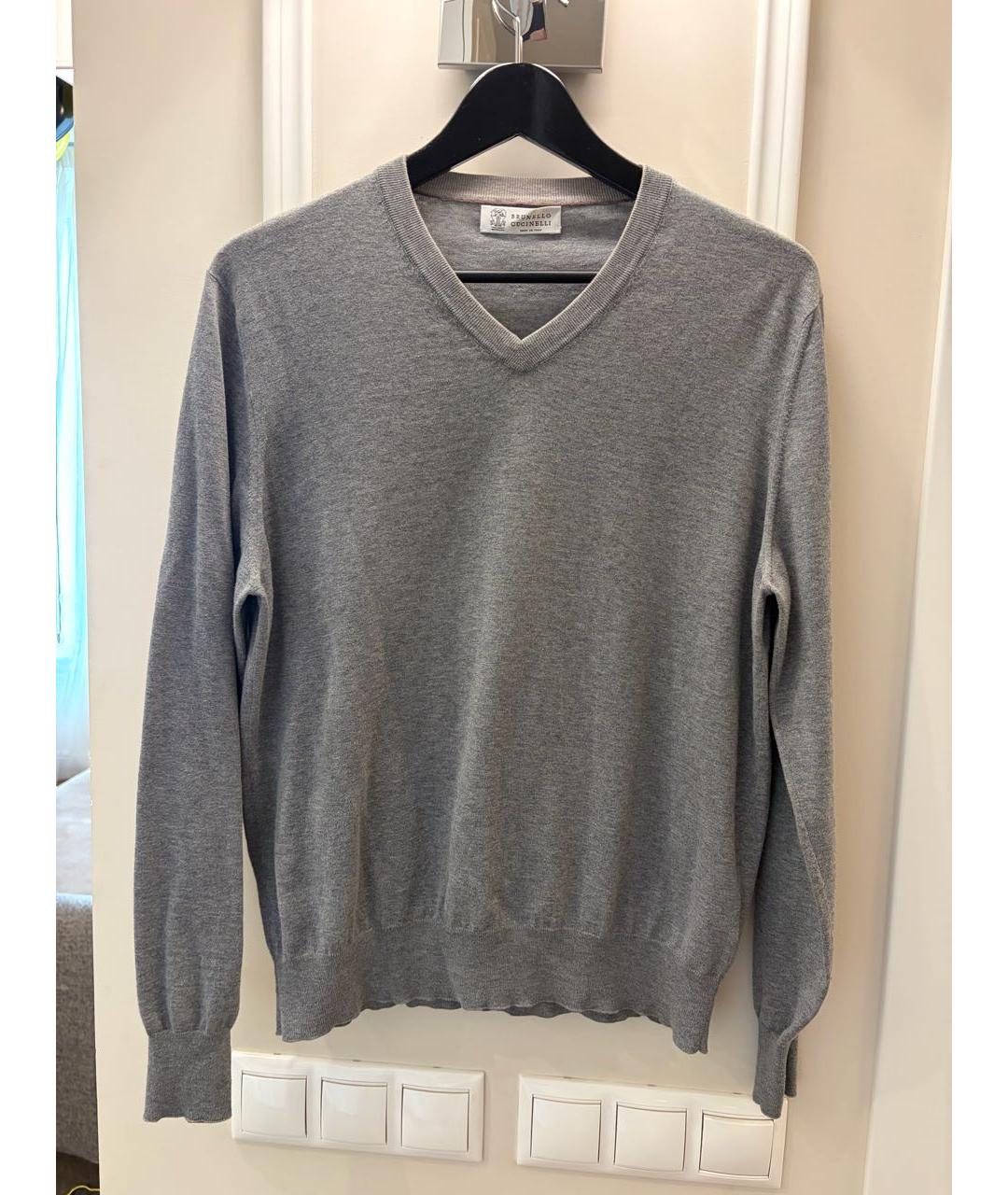 BRUNELLO CUCINELLI Серый хлопковый джемпер / свитер, фото 3