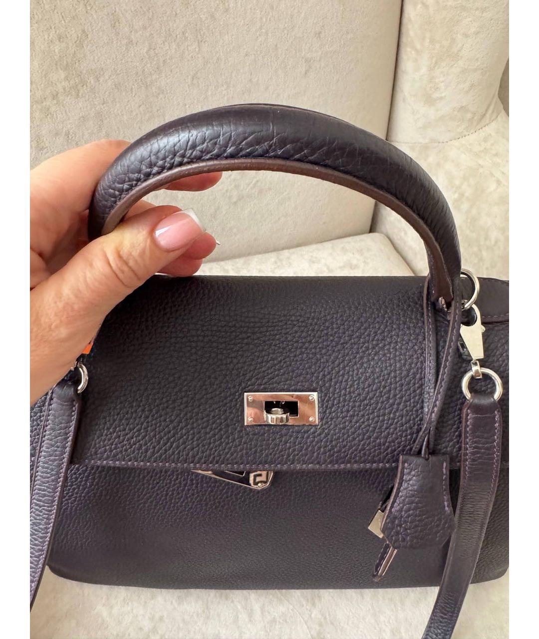 HERMES Фиолетовая кожаная сумка с короткими ручками, фото 7