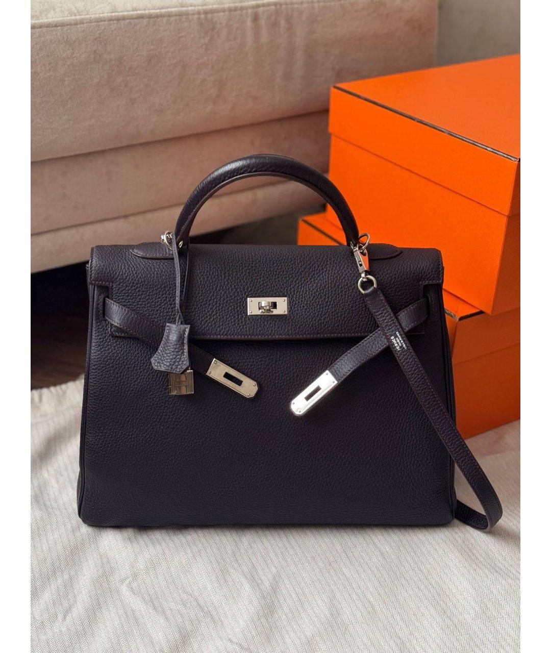 HERMES Фиолетовая кожаная сумка с короткими ручками, фото 9