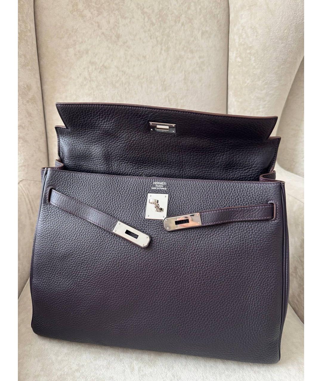 HERMES Фиолетовая кожаная сумка с короткими ручками, фото 6