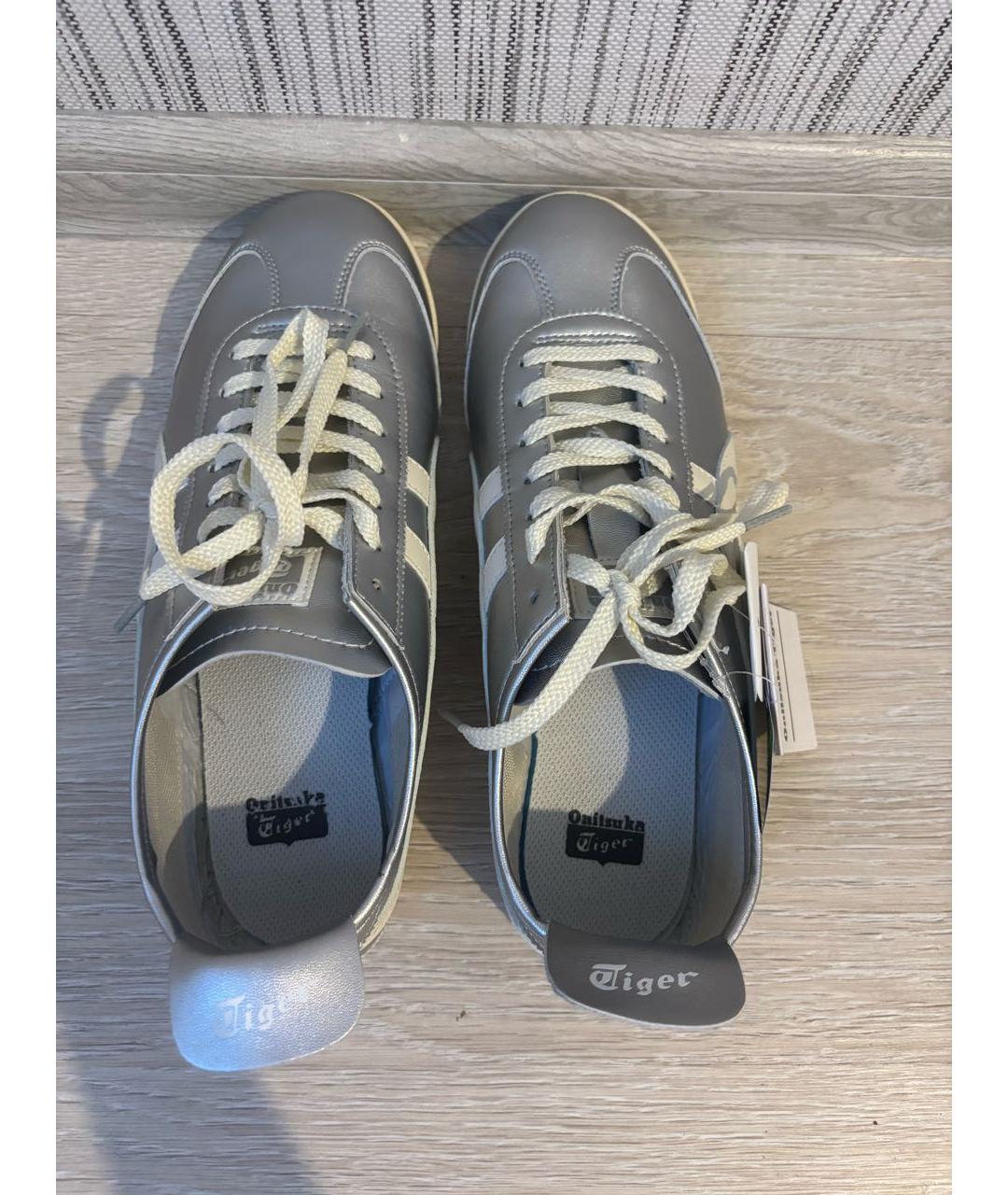 ONITSUKA TIGER Серебряные кожаные низкие кроссовки / кеды, фото 4