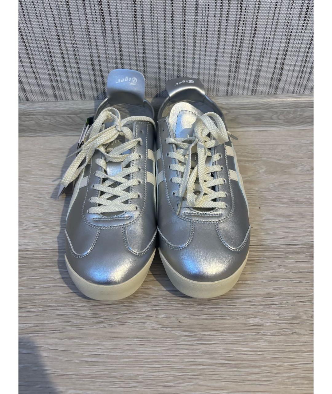 ONITSUKA TIGER Серебряные кожаные низкие кроссовки / кеды, фото 3