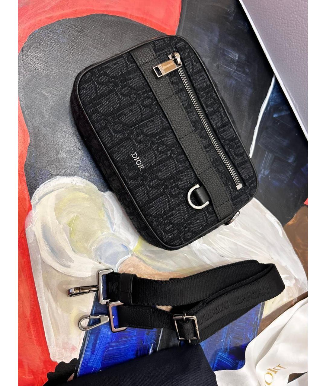 CHRISTIAN DIOR Черная жаккардовая сумка на плечо, фото 2