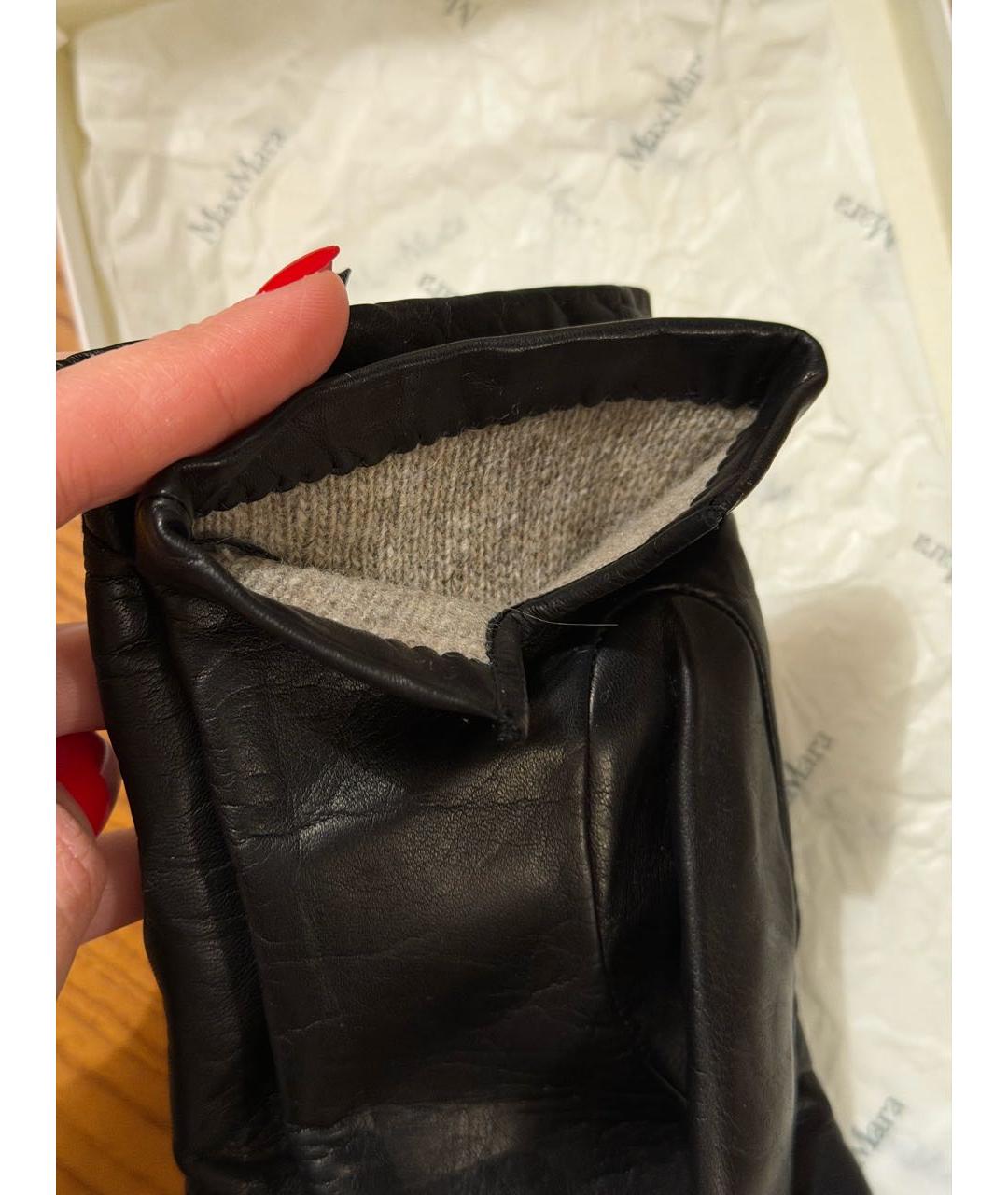 MAX MARA Черные кожаные перчатки, фото 3