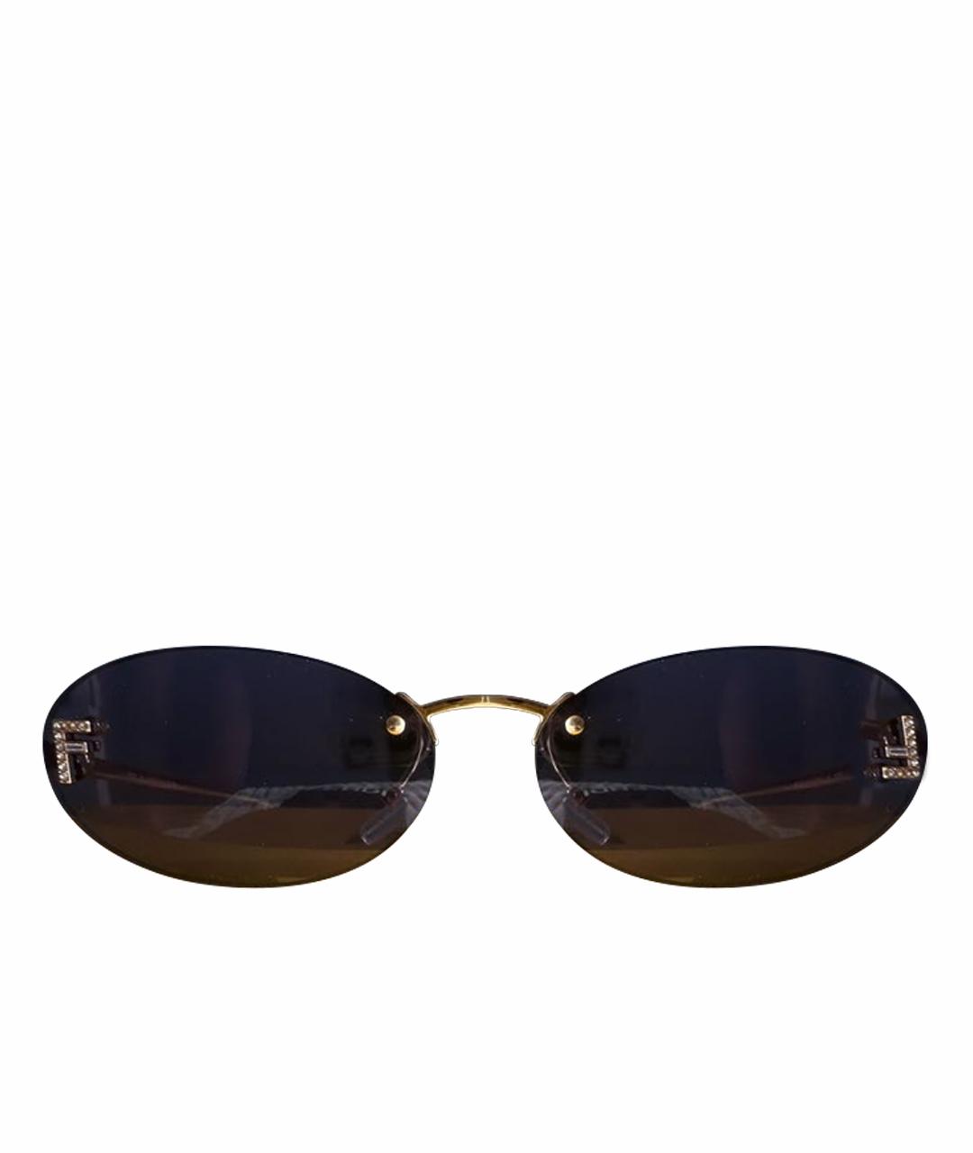 FENDI Золотые металлические солнцезащитные очки, фото 1