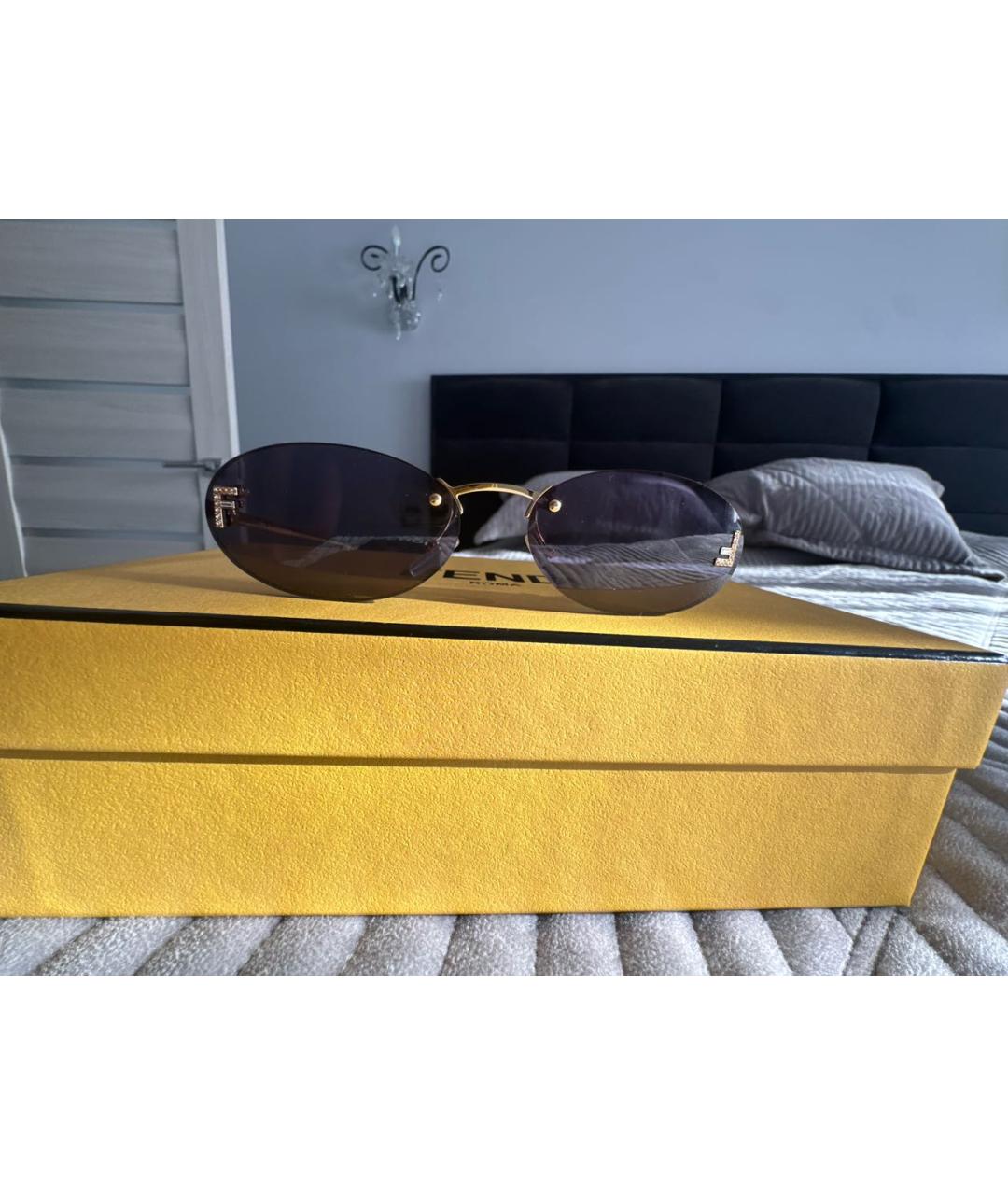 FENDI Золотые металлические солнцезащитные очки, фото 9