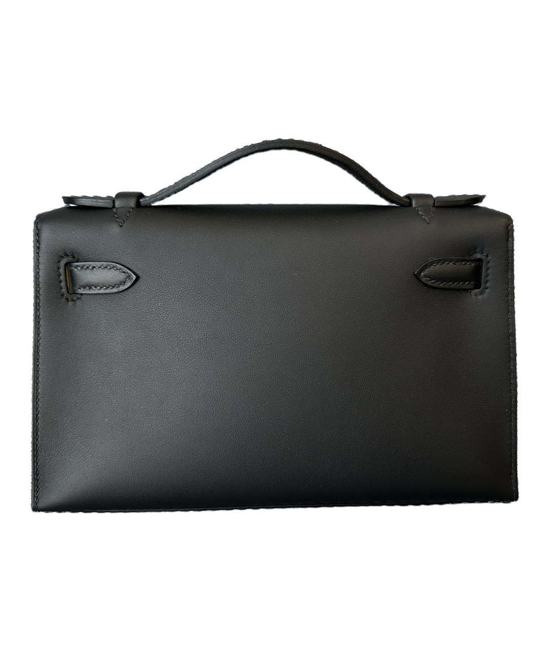 HERMES Черная кожаная сумка с короткими ручками, фото 2