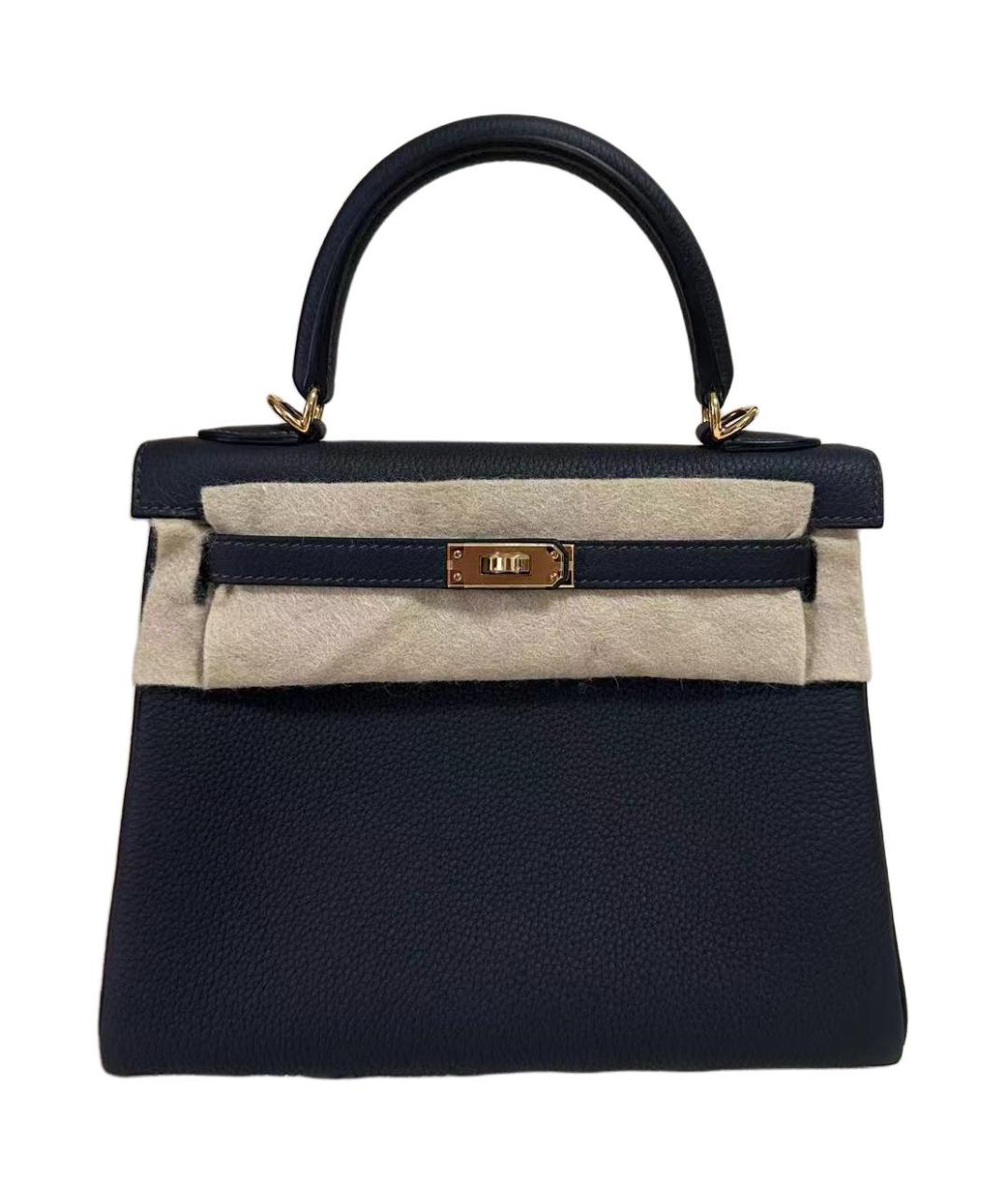 HERMES Черная кожаная сумка с короткими ручками, фото 1