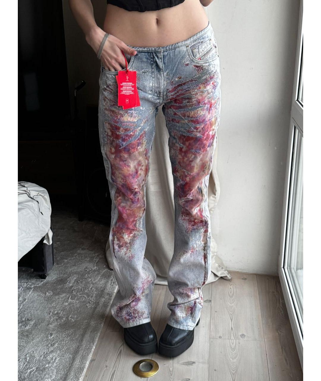 DIESEL Голубые хлопковые прямые джинсы, фото 5