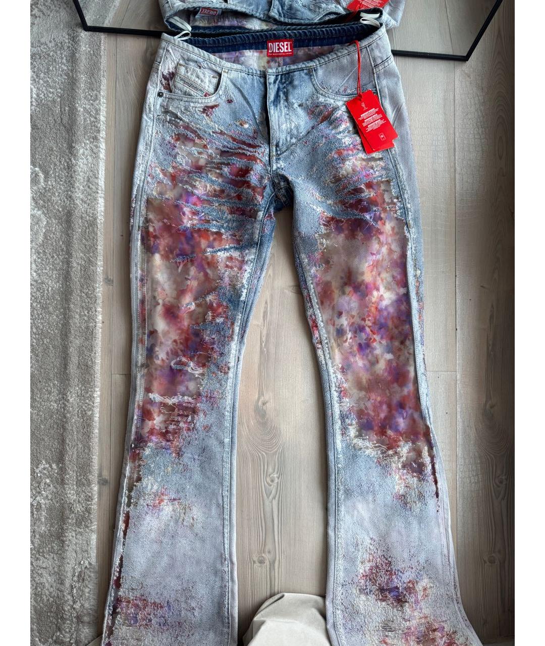 DIESEL Голубые хлопковые прямые джинсы, фото 3