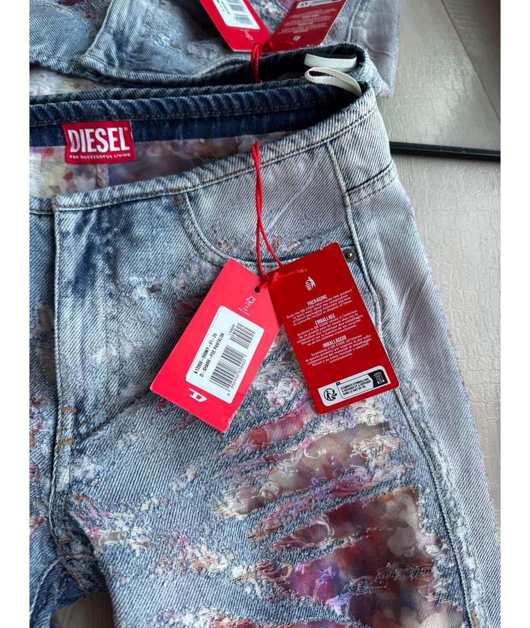 DIESEL Голубые хлопковые прямые джинсы, фото 2