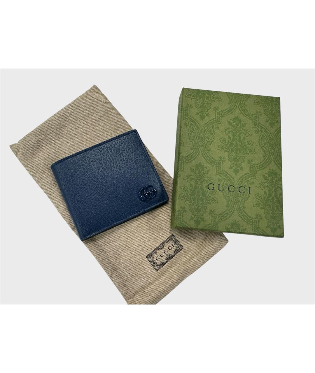GUCCI Темно-синий кожаный кошелек, фото 4